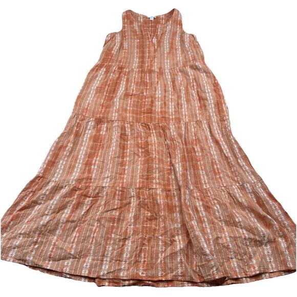 J.Jill Womens Small Sleeveless Tiered Dress Orange White Cotton Swing Dress GC - Picture 2 of 7